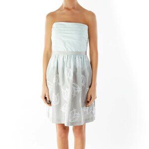 BCBG MaxAzria Blue Gray Strapless Printed Cocktail Dress